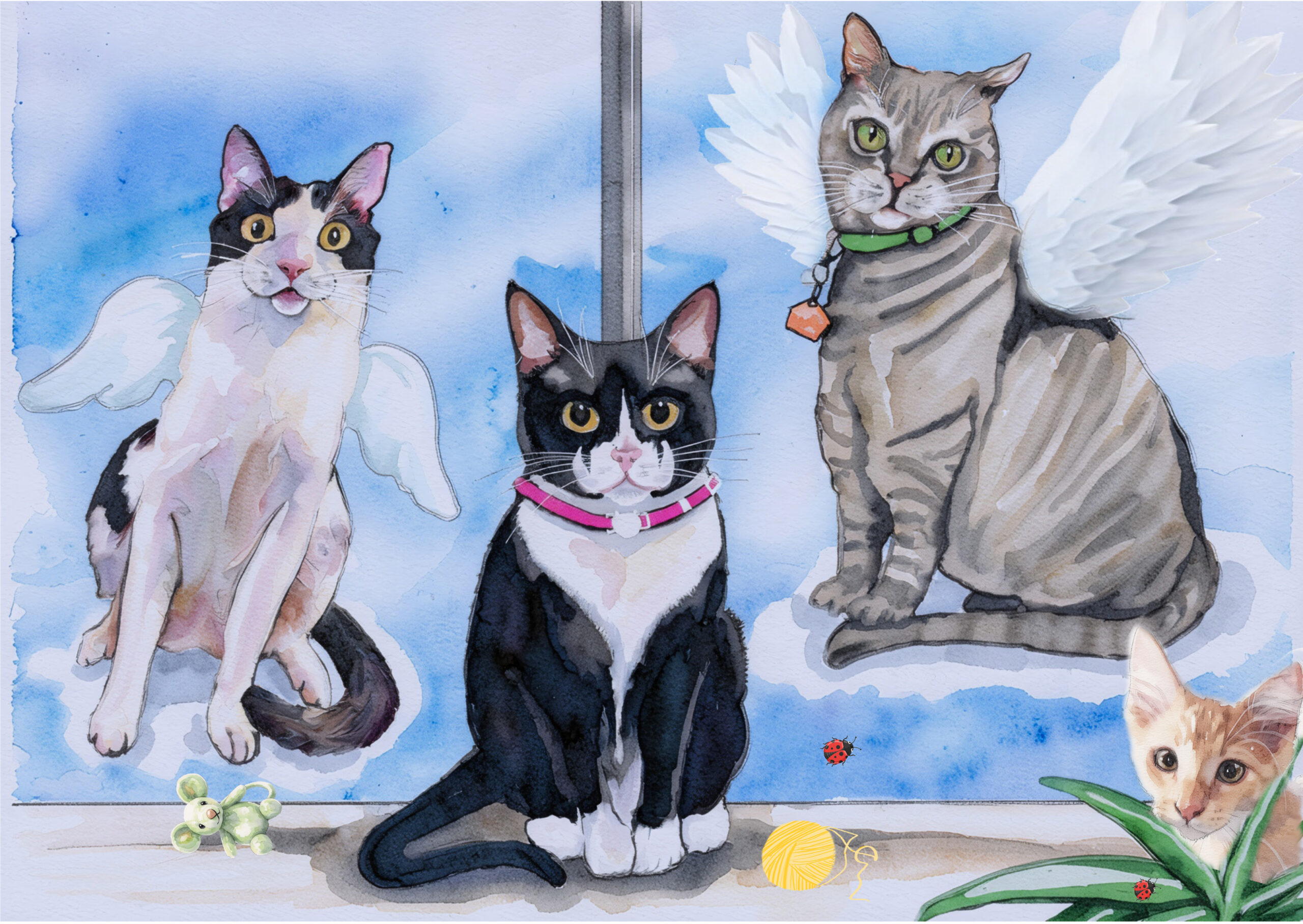 An illistration of Miss Sassy K, Cash and Rowdy